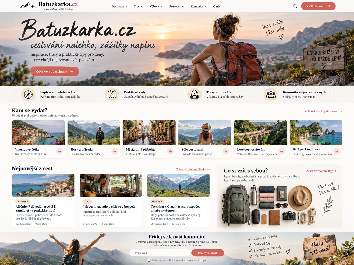 Ilustrační návrh pro Batuzkarka.cz: vizuál cestovatelského webu s batohem